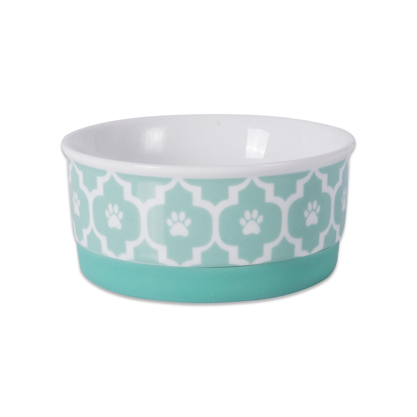 Aqua Lattice Paw Print Pet Bowl Set/2, Small - 3/4 C Capacity