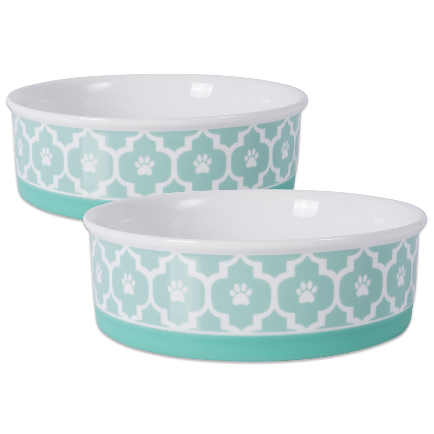 Aqua Lattice Paw Print Pet Bowl Set/2, Large 3.75 C. Capacity