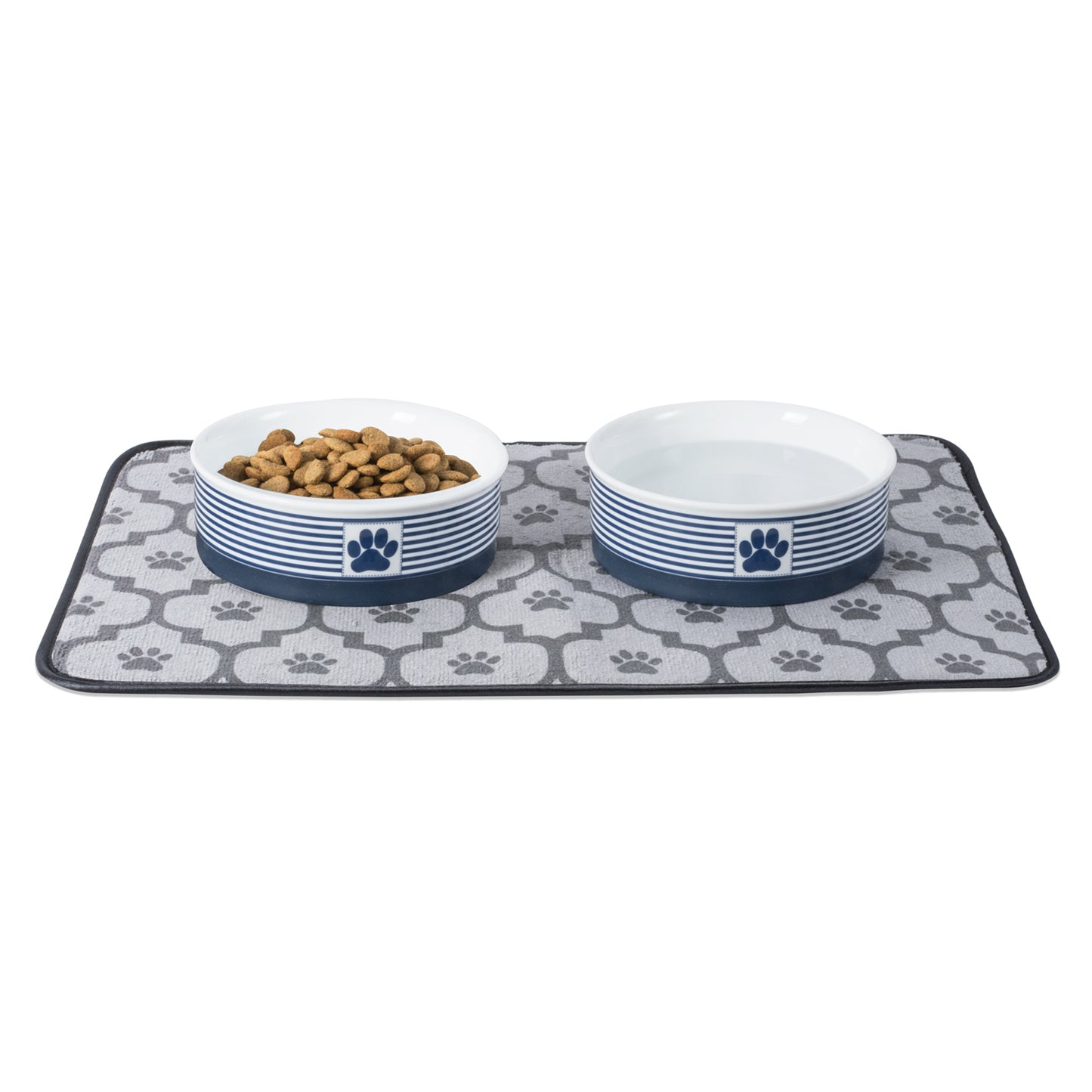 Nautical Blue Striped Paw Patch Pet Bowl Set/2, Medium - 1.5 C. Capacity