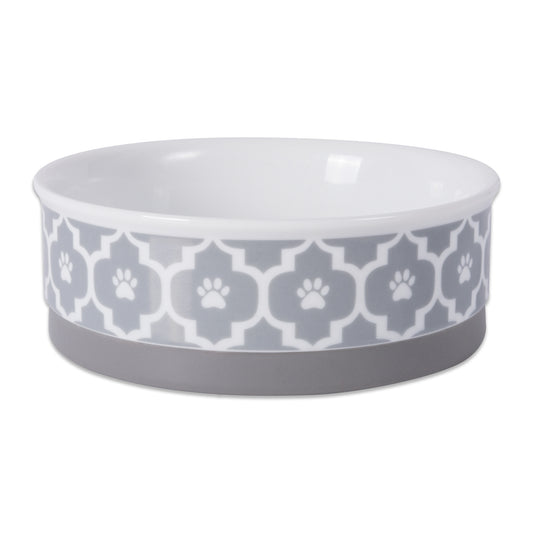 Gray Lattice Paw Print Single Pet Bowl, Medium, 6x2"