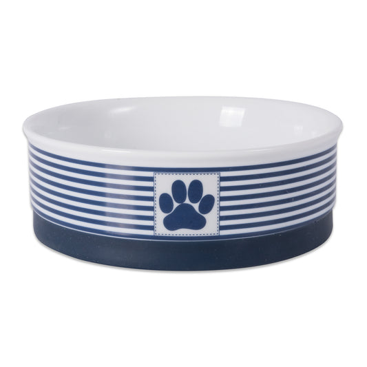 Nautical Blue Striped Paw Patch Single Pet Bowl, Medium, 1.5 C. Capacity