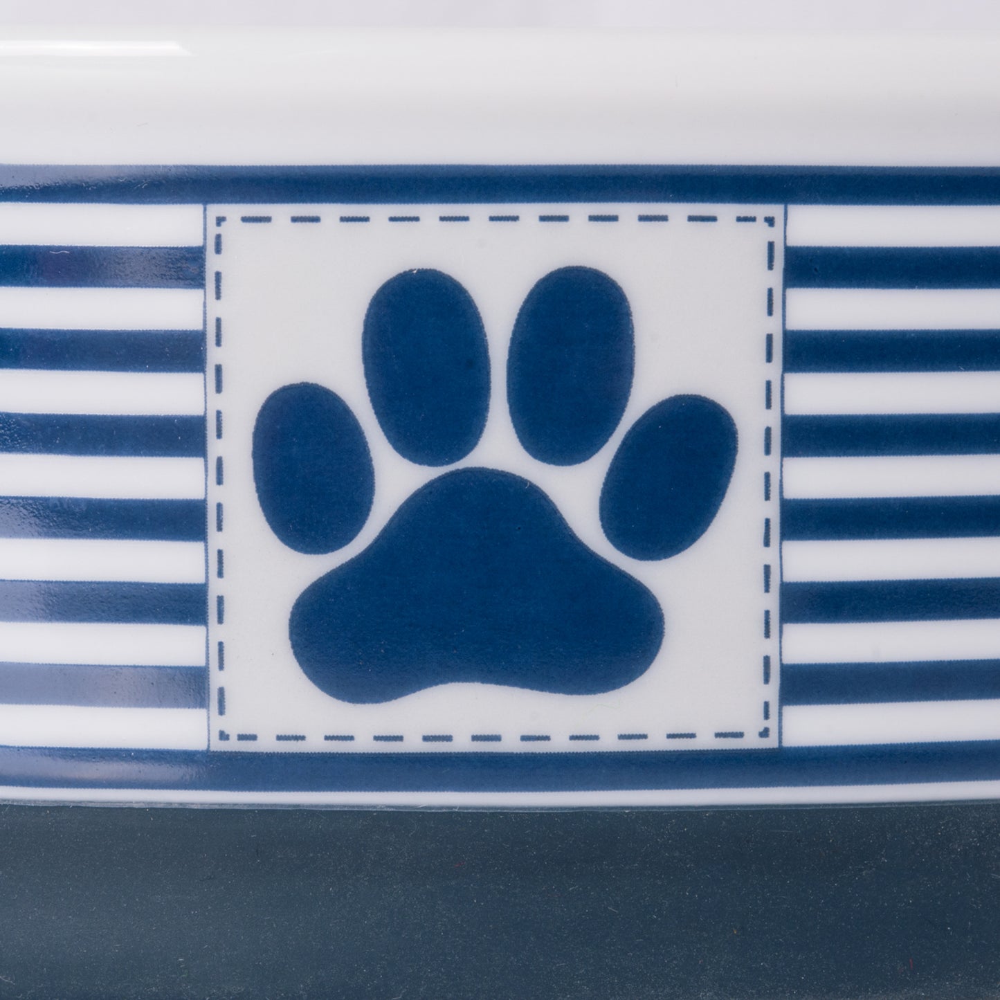 Pet Bowl Paw Patch Stripe Nautical Blue Large 7.5Dx2.4H