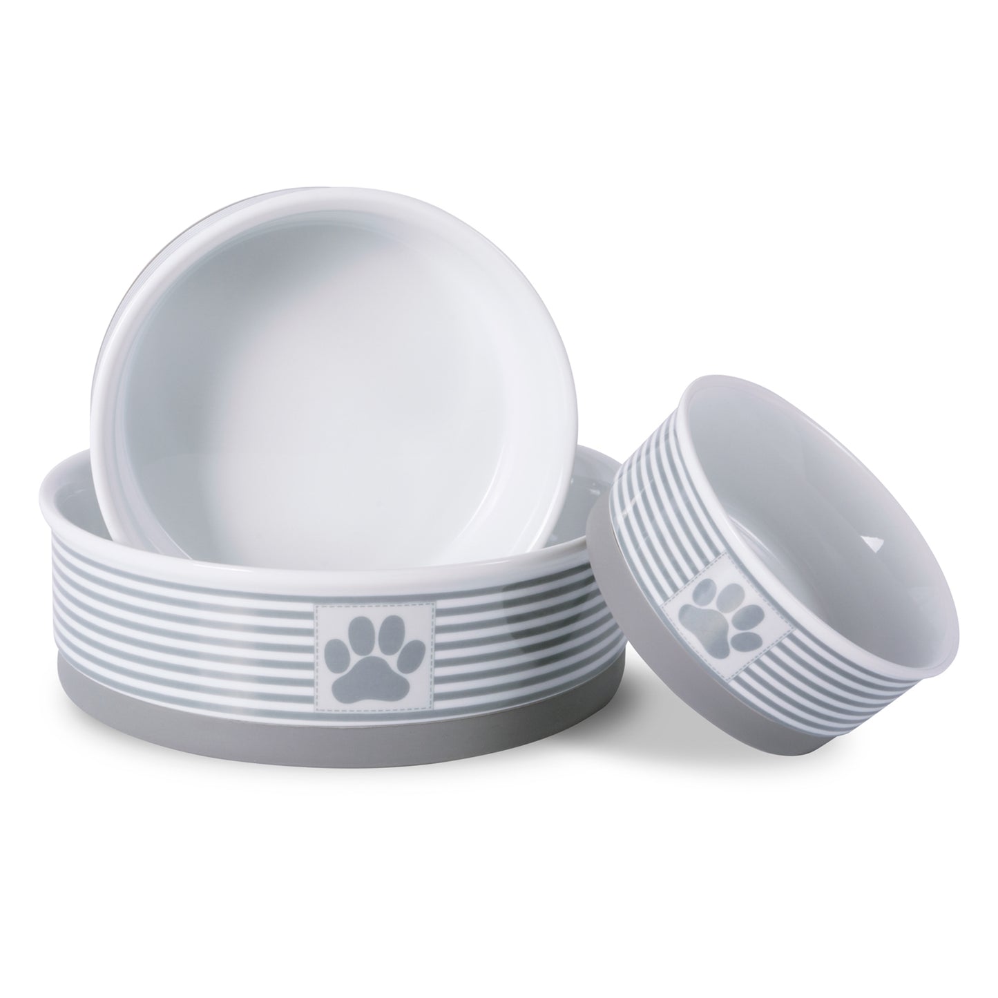 Gray Striped Paw Patch Single Pet Bowl, Large, 3 C. Capacity