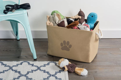 Polyester Pet Bin Paw Taupe Rectangle Small 14X8X9