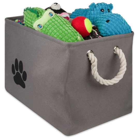 Bone Dry Collapsible Pet Storage Bin, Paw Print, Gray, Small - 14x8x9"