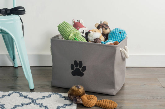 Bone Dry Collapsible Pet Storage Bin, Paw Print, Gray, Small - 14x8x9"