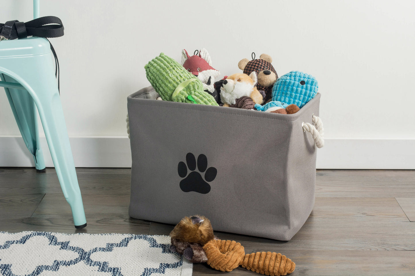 Bone Dry Collapsible Pet Storage Bin, Paw Print, Gray, Medium - 16x10x12"