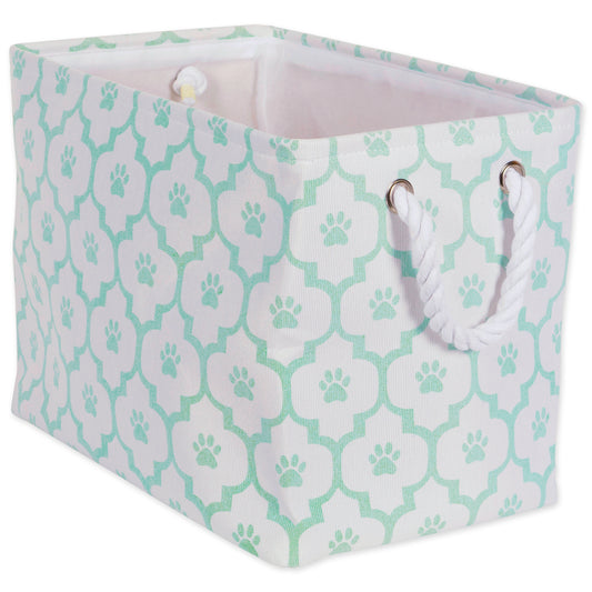 Polyester Pet Bin Paw Lattice Aqua Rectangle Small 14X8X9