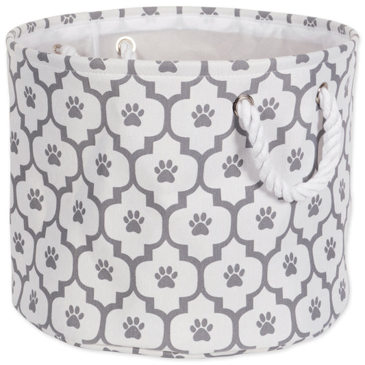 Bone Dry Pet Storage Bin, Lattice Paw Print, White/Gray, Medium Round - 12x15"