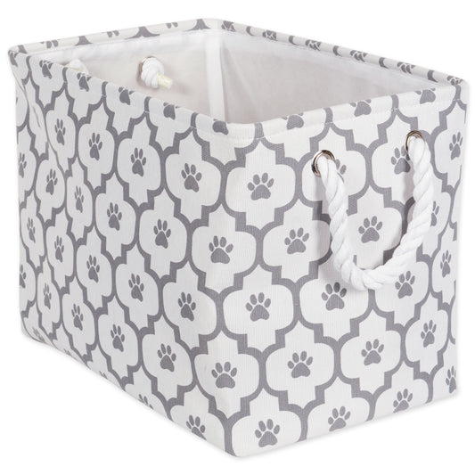 Bone Dry Pet Storage Bin, Lattice Paw Print, White/Gray, Small  - 14Lx8x9"